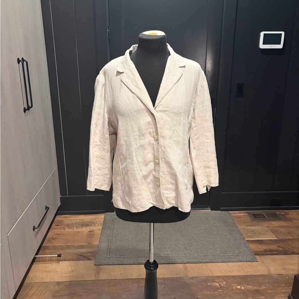 Ann Taylor Casual Corner ANNEX 100% Linen Blazer Jacket Size 2 Neutral